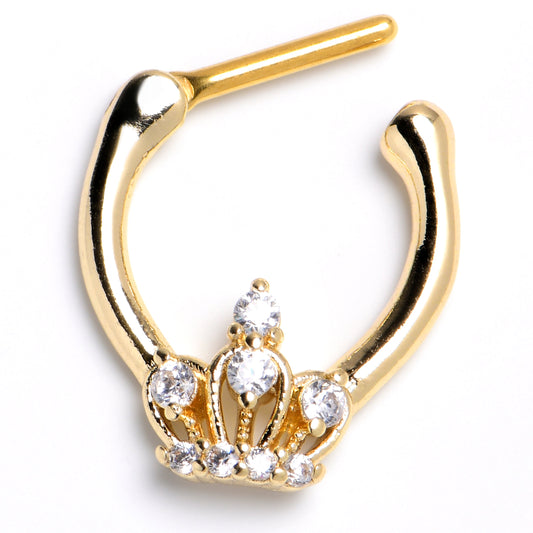 16G 5/16 Clear Gem Gold Tone Epic Crown Cartilage Clicker