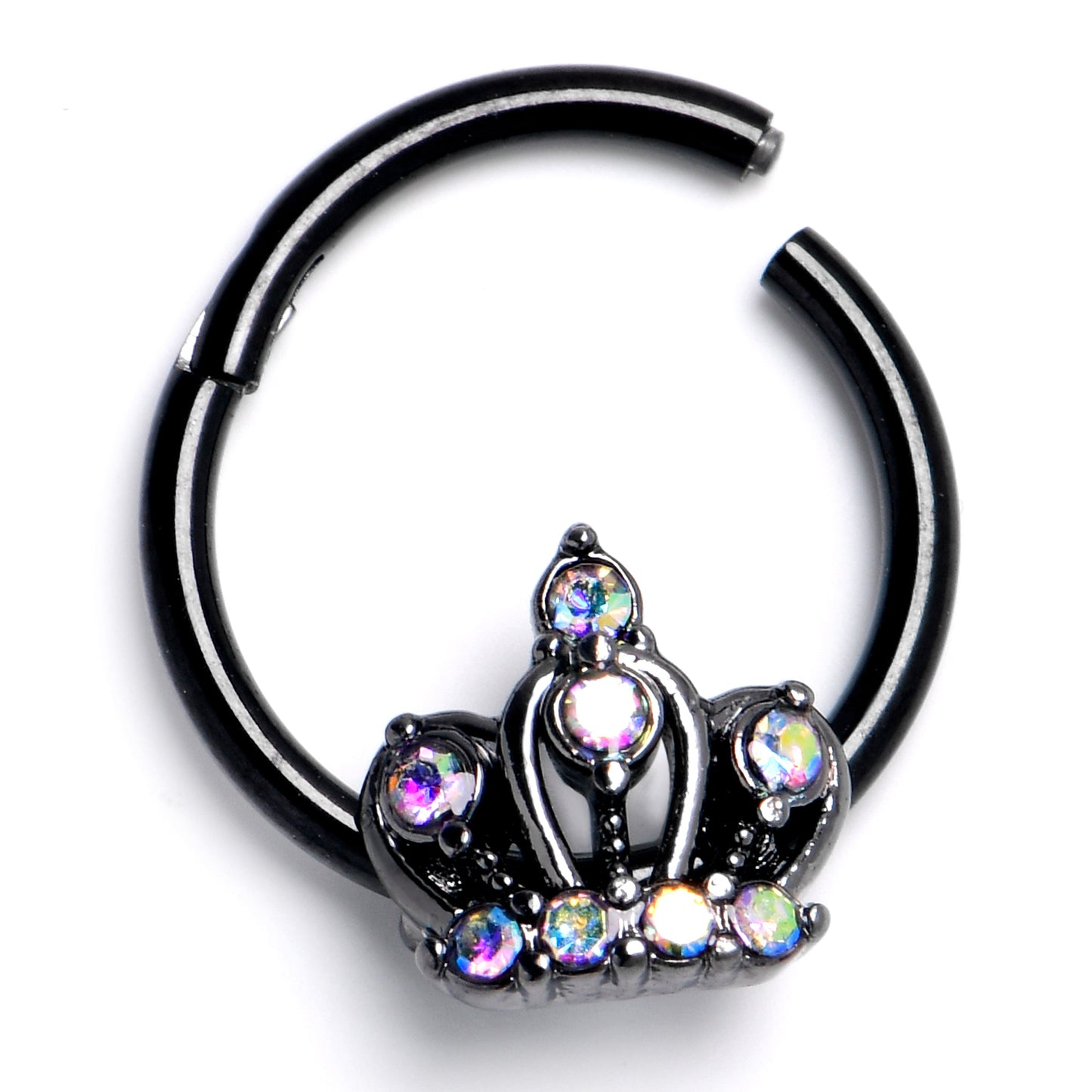 16G 3/8 Aurora CZ Gem Black Epic Crown Hinged Segment Ring