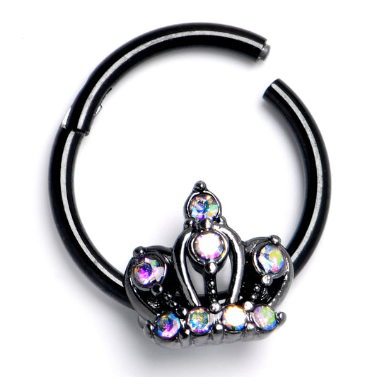 16G 3/8 Aurora CZ Gem Black Epic Crown Hinged Segment Ring