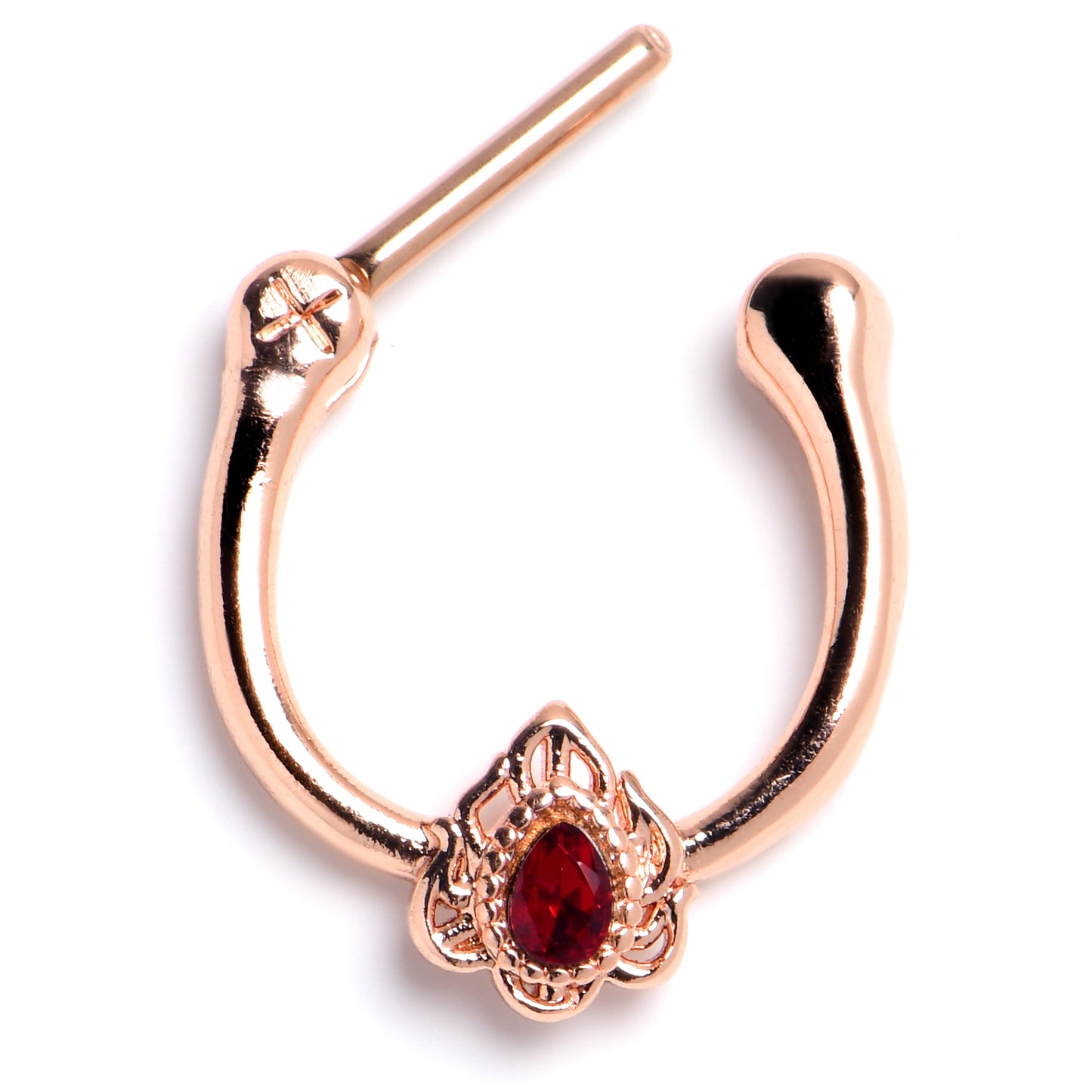 16G 5/16 Red Gem Rose Gold Tone Firey Flame Cartilage Clicker