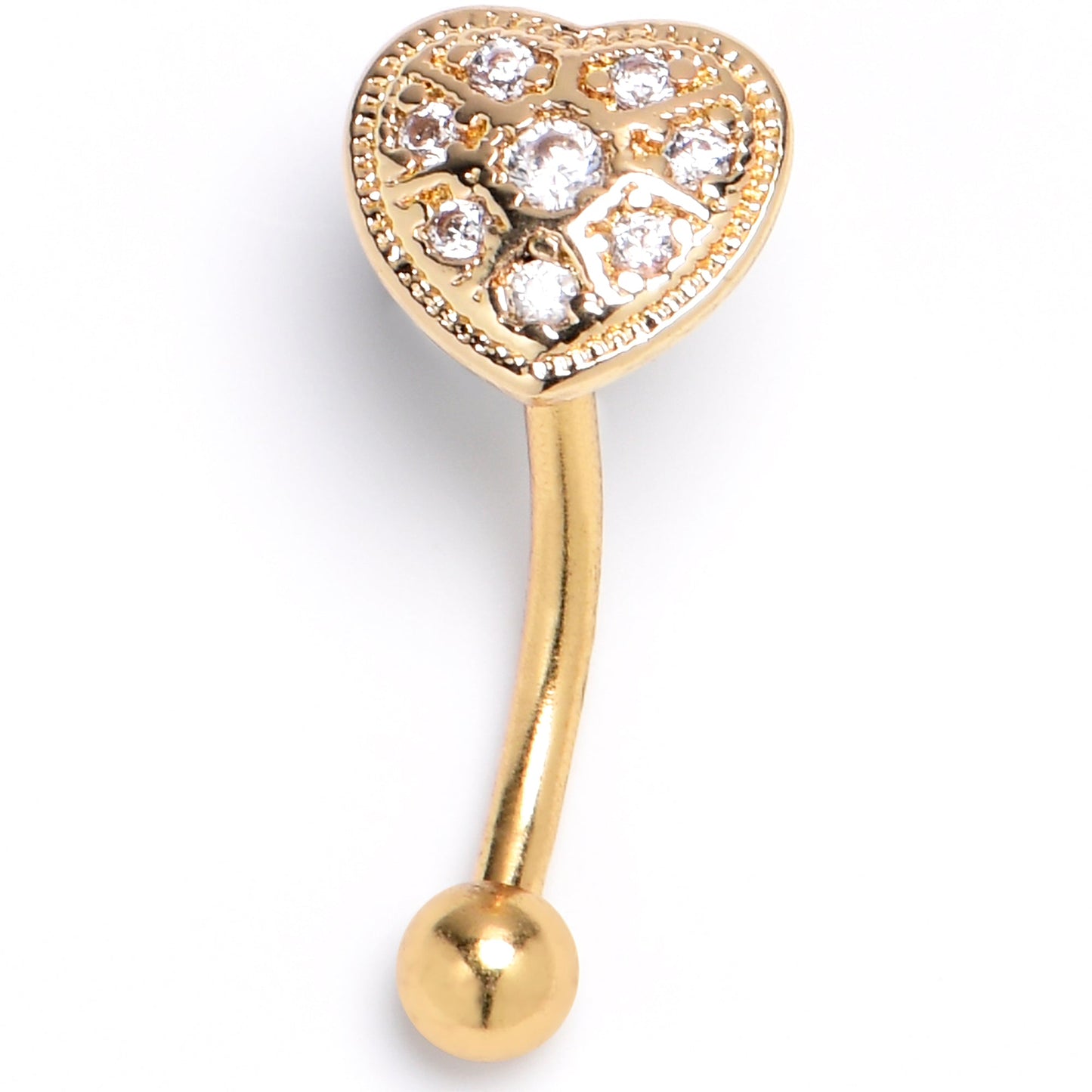 16G 5/16 Clear Gem Gold Tone Ultra Luxe Heart Curved Eyebrow Ring