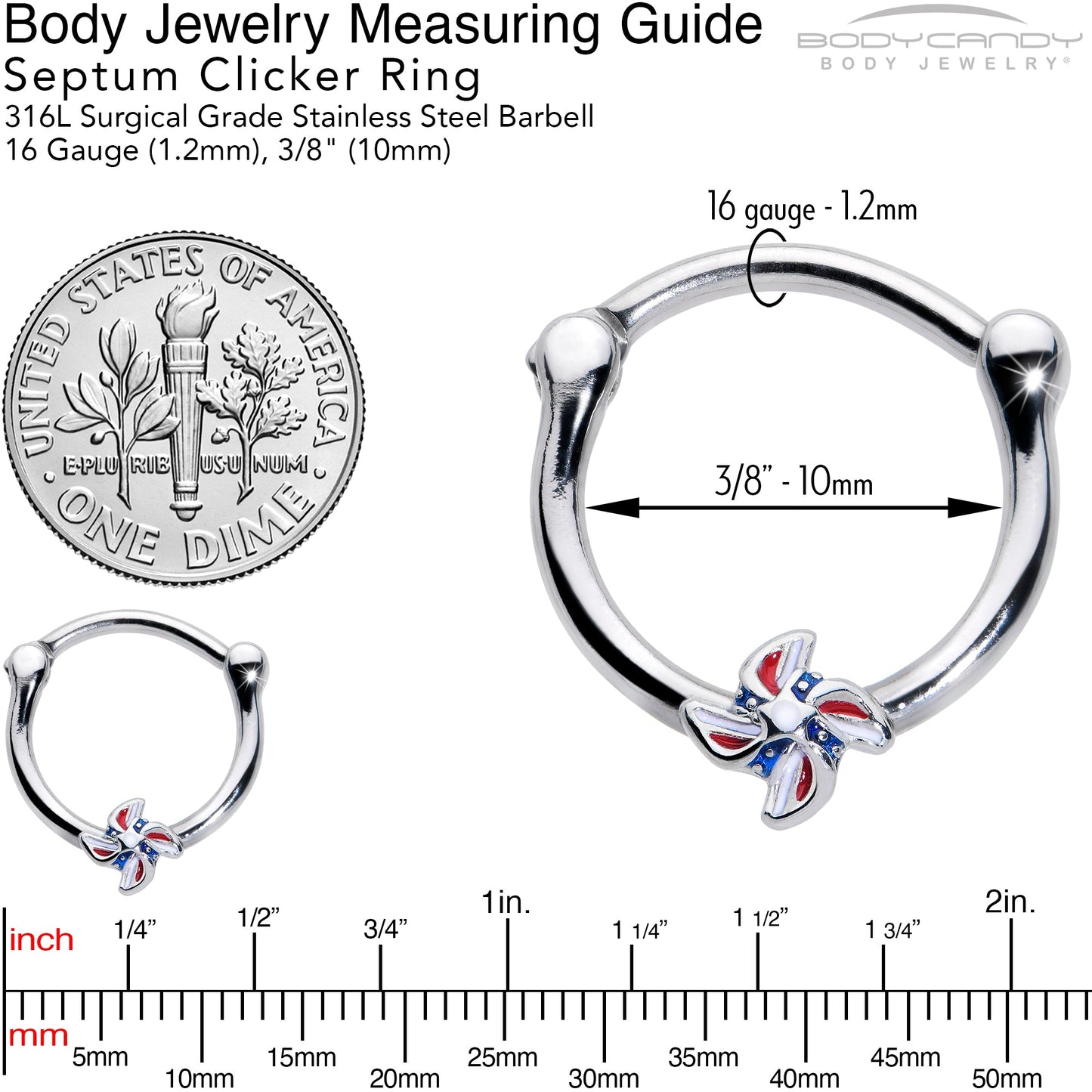 16G 3/8 Patriotic Pinwheel Cartilage Clicker