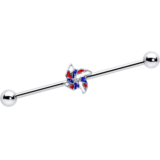 14G Patriotic Pinwheel Industrial Barbell 38mm