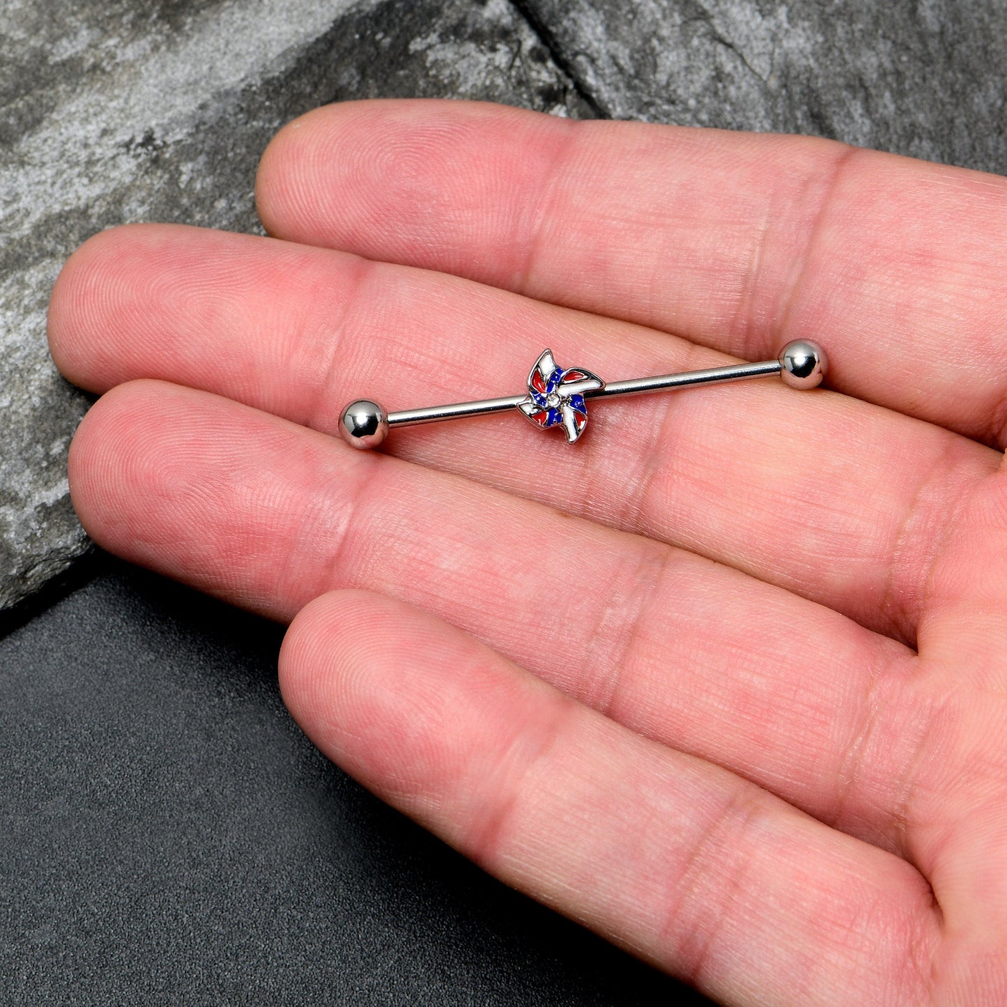 14G Patriotic Pinwheel Industrial Barbell 38mm