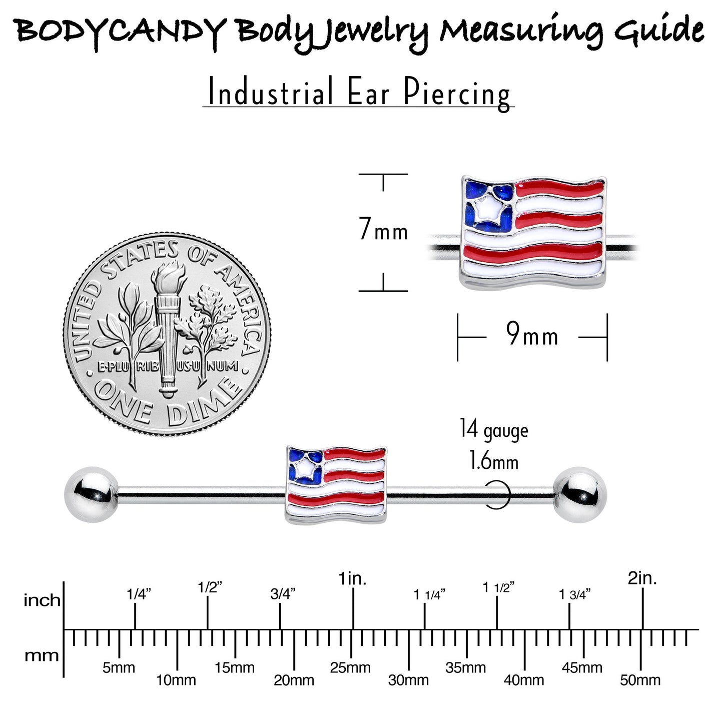 14G Patriotic Flag Industrial Barbell 38mm