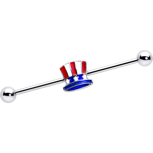 14G Patriotic Uncle Sam Top Hat Industrial Barbell 38mm