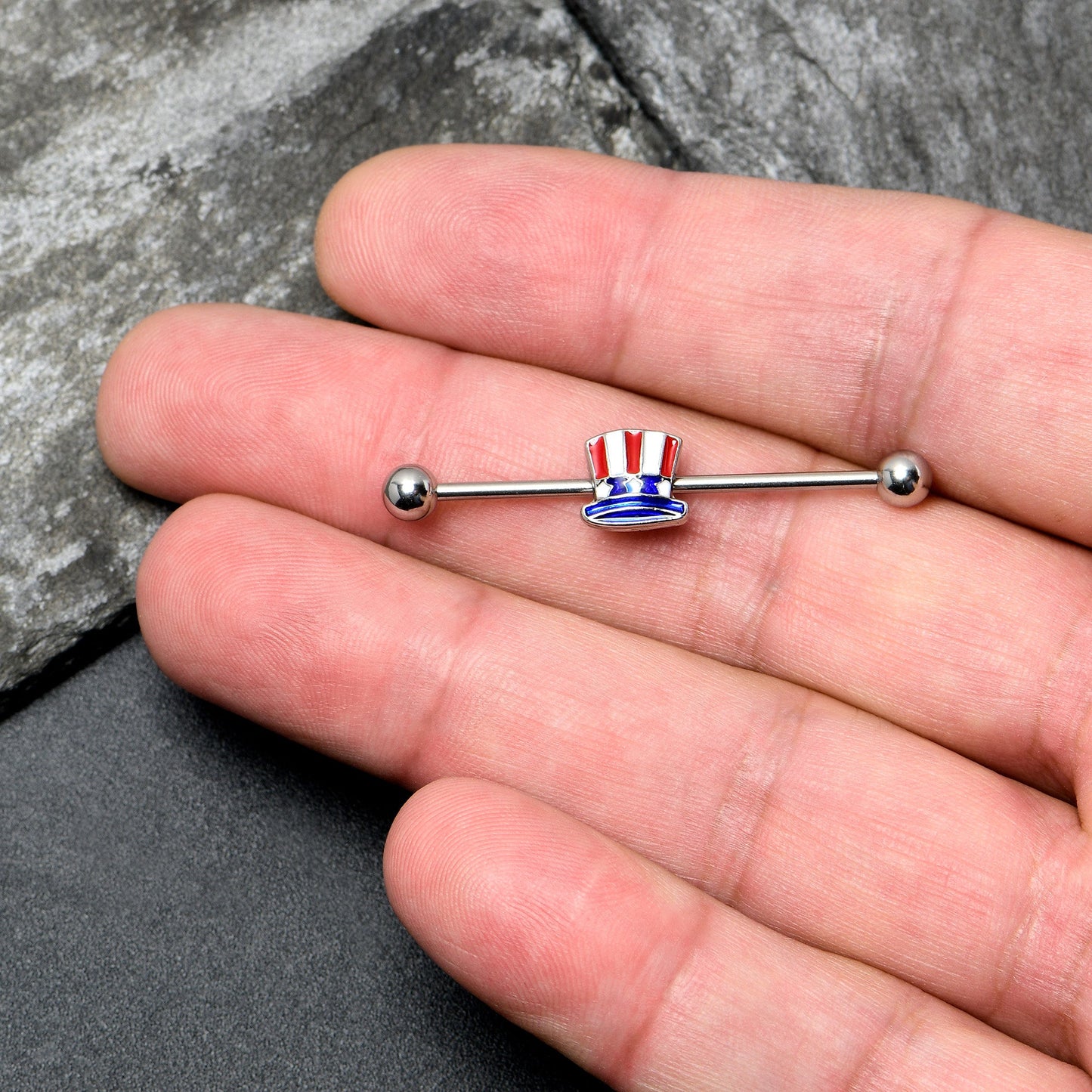 14G Patriotic Uncle Sam Top Hat Industrial Barbell 38mm