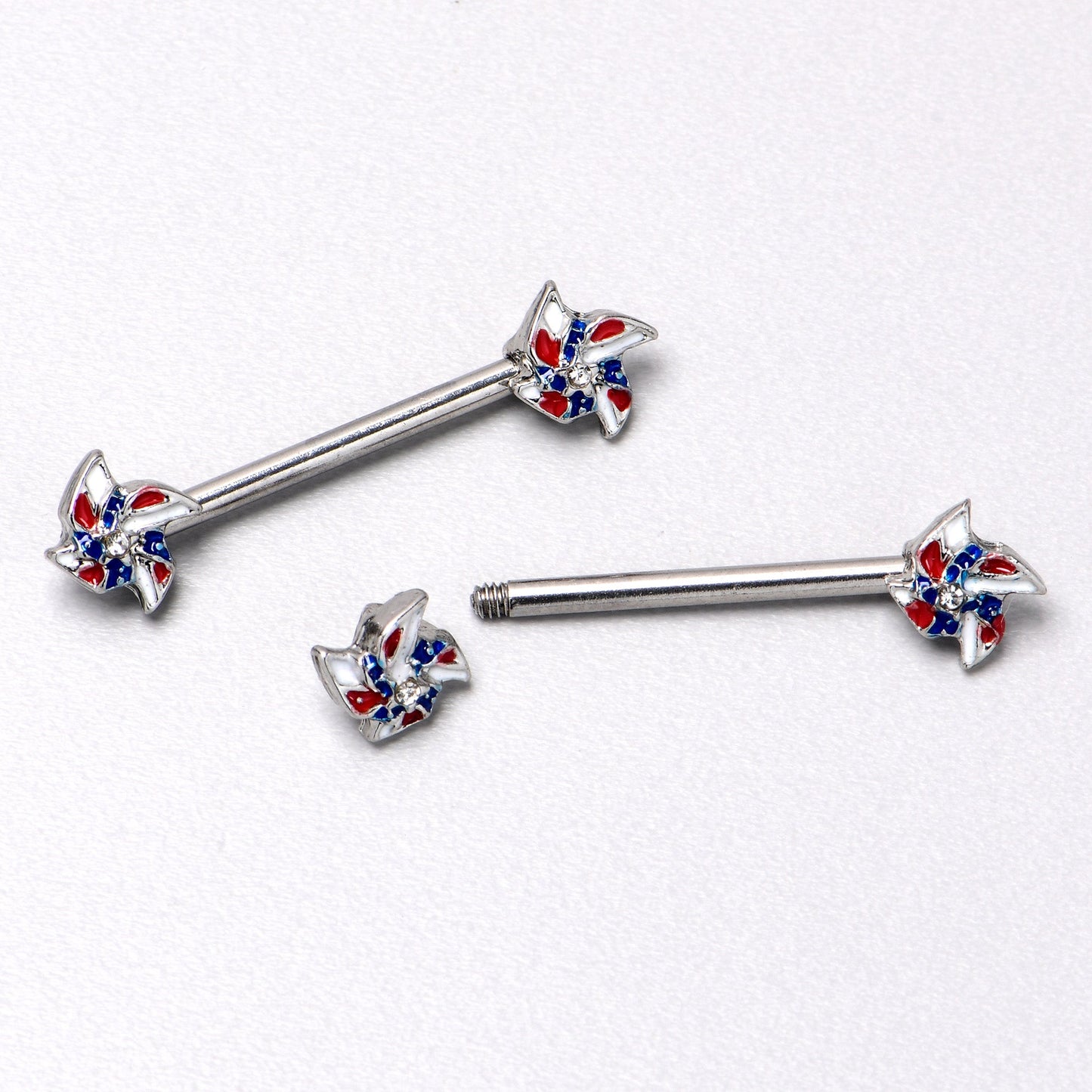 14G 9/16 Patriotic Pinwheel Barbell Nipple Ring Set