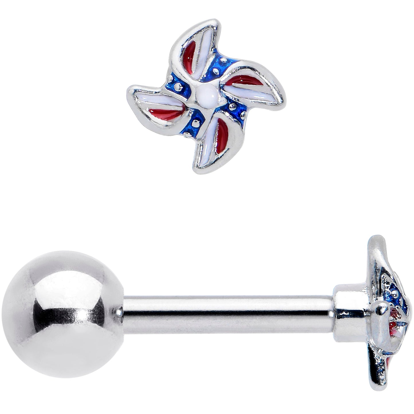 16G 1/4 Patriotic Pinwheel Cartilage Tragus Earring