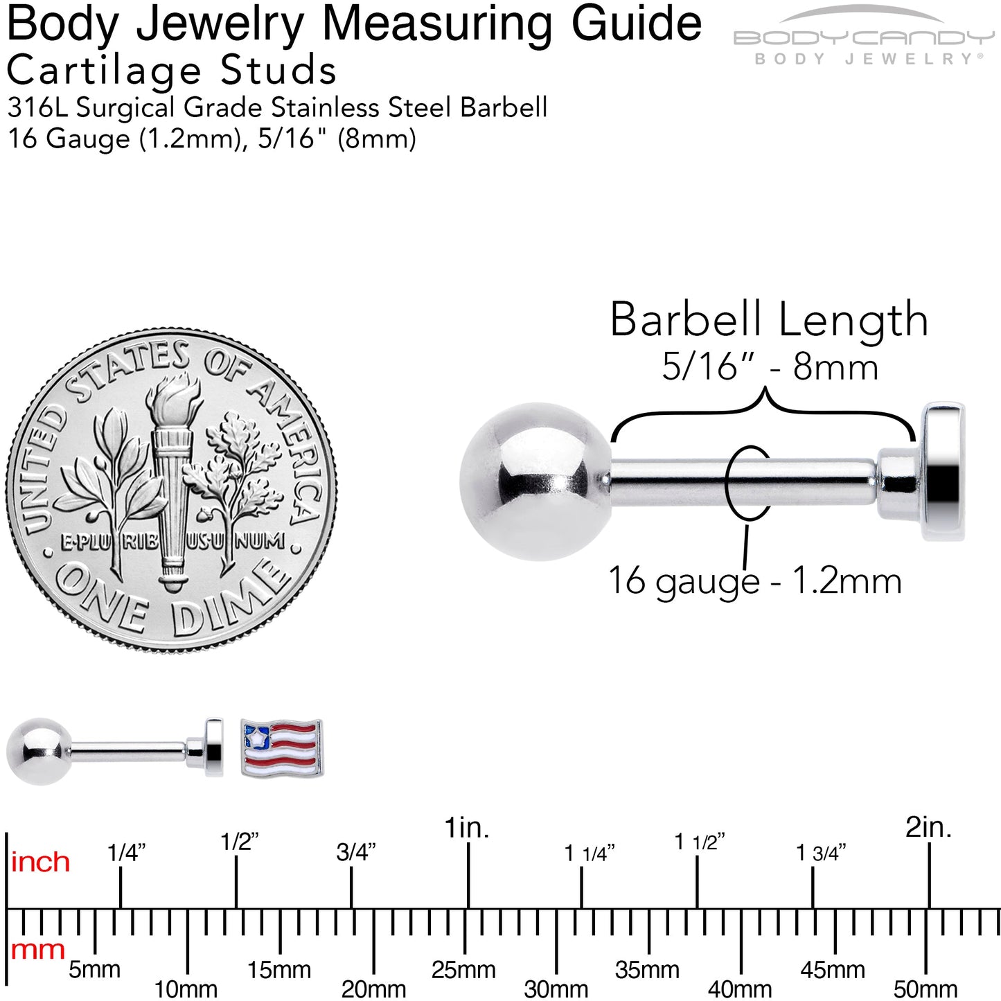 16G 1/4 Patriotic Flag Cartilage Tragus Earring