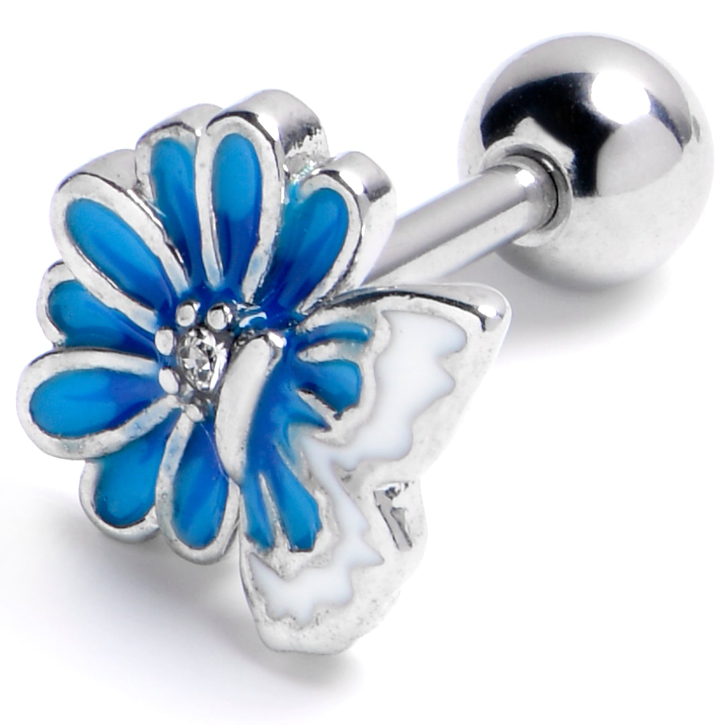 16G 1/4 Clear Gem Butterfly Blossom Blue Cartilage Tragus Earring