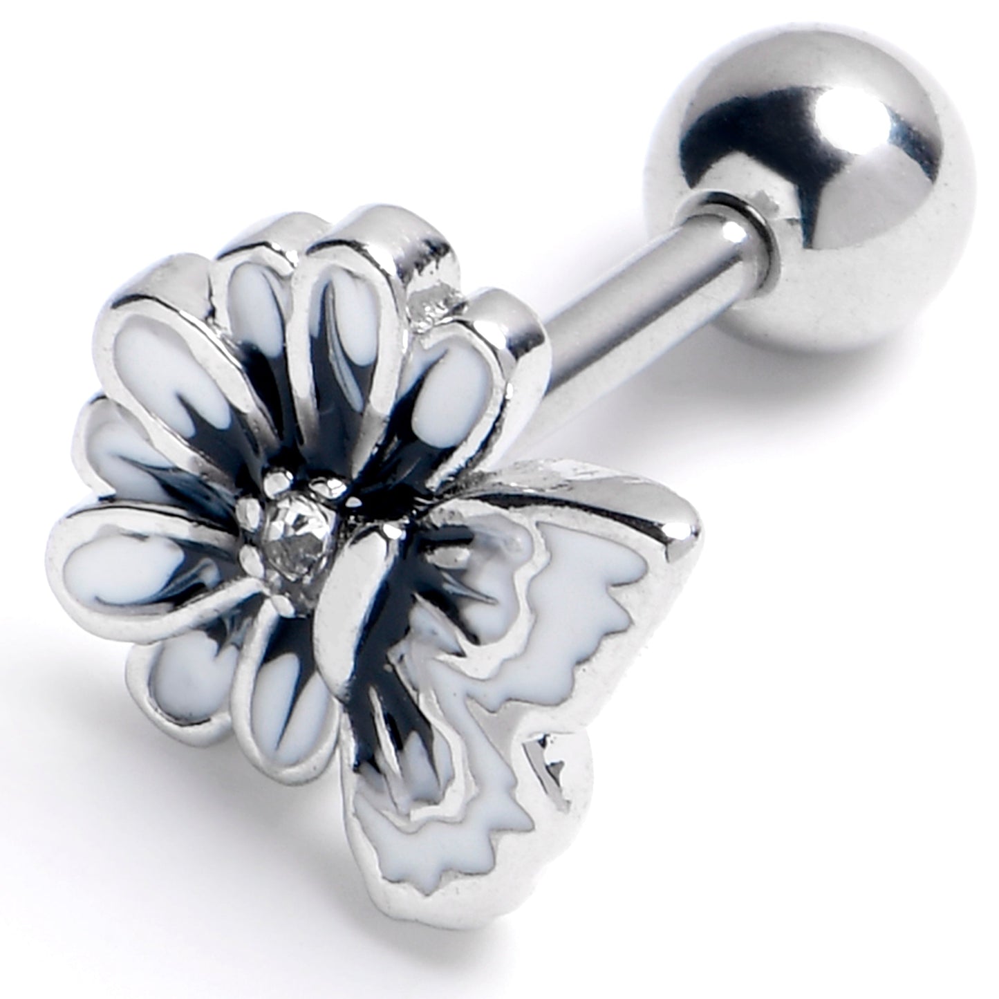 16G 1/4 Clear Gem Butterfly Blossom White Cartilage Tragus Earring