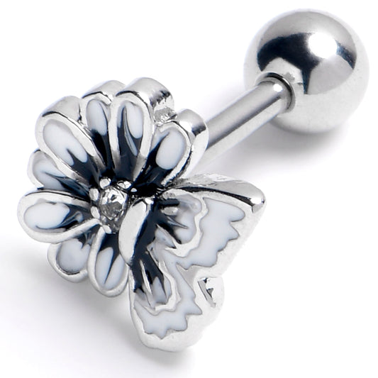 16G 1/4 Clear Gem Butterfly Blossom White Cartilage Tragus Earring