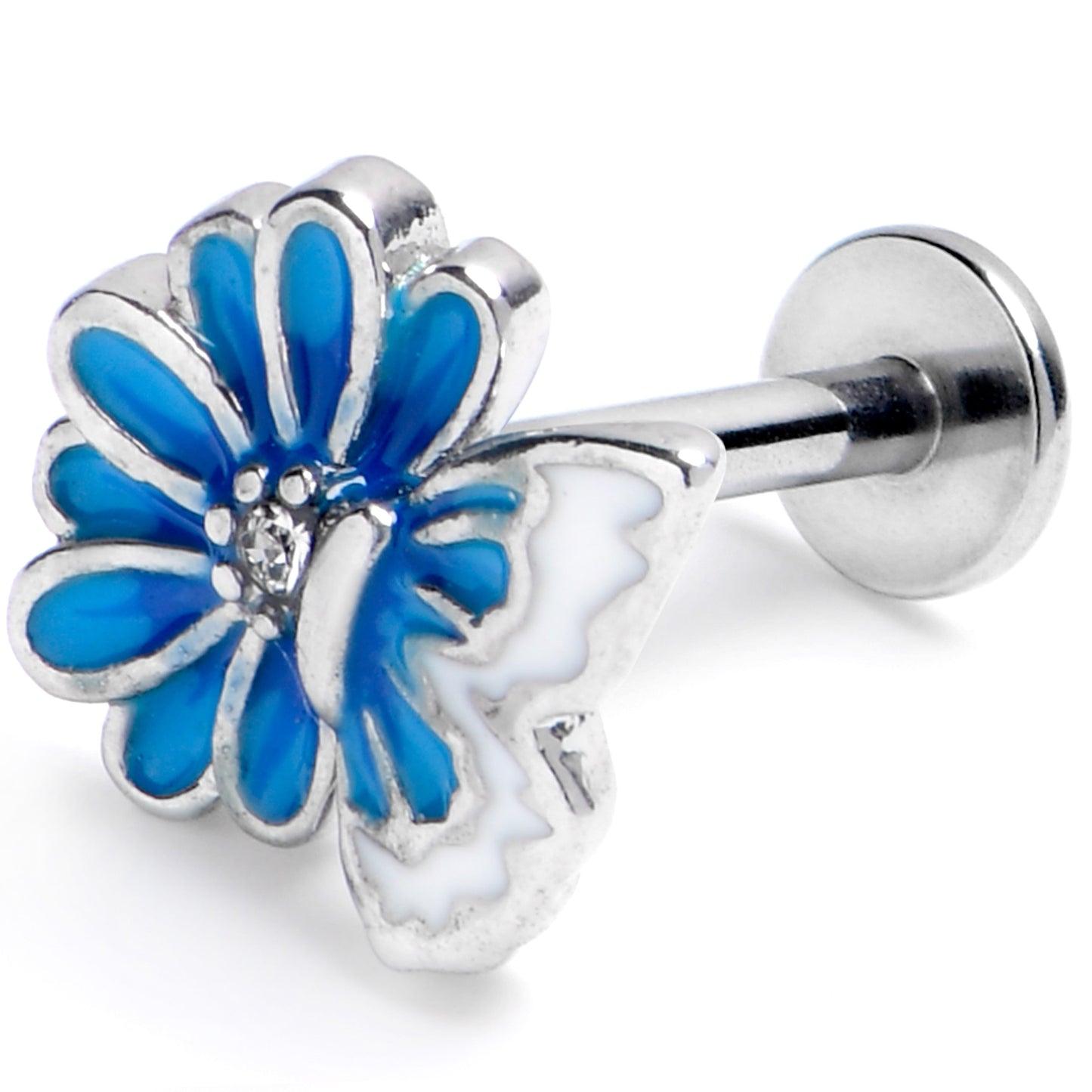 16G 5/16 Clear Gem Butterfly Blossom Blue Labret Monroe Tragus