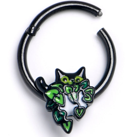16G 3/8 Black Pouncing Cat Hinged Segment Ring