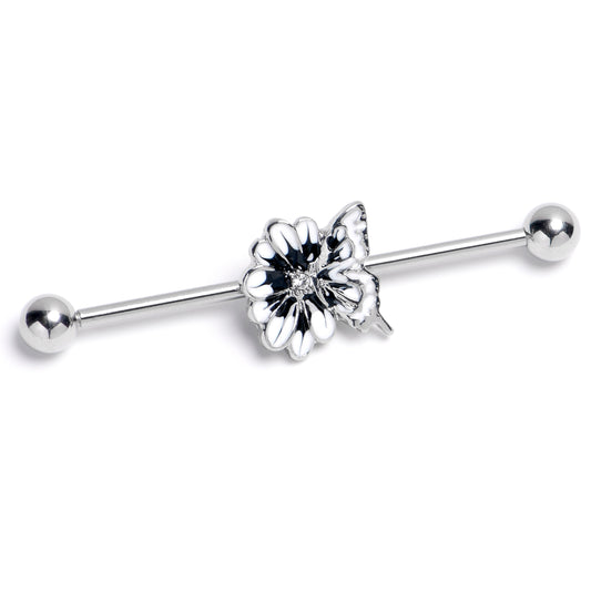 14G Clear Gem Butterfly Blossom White Industrial Barbell 38mm