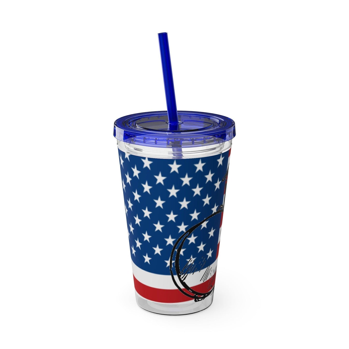 Uncle Sam Drums Before an American Flag Sunsplash Tumbler with Straw, 16oz - Lizard Vigilante