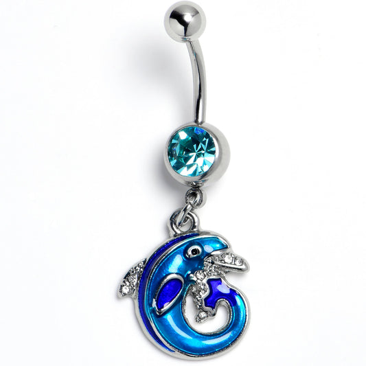 Blue Gem Dolphin Blue Beauty Dangle Belly Ring