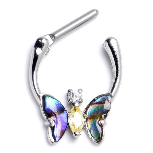 16G 5/16 Yellow Clear Gem Dark Butterfly Cartilage Clicker