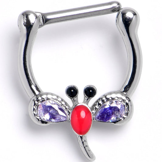 16G 5/16 Purple Gem Embellished Dragonfly Cartilage Clicker