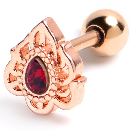 16G 1/4 Red Gem Rose Gold Tone Firey Flame Cartilage Tragus Earring