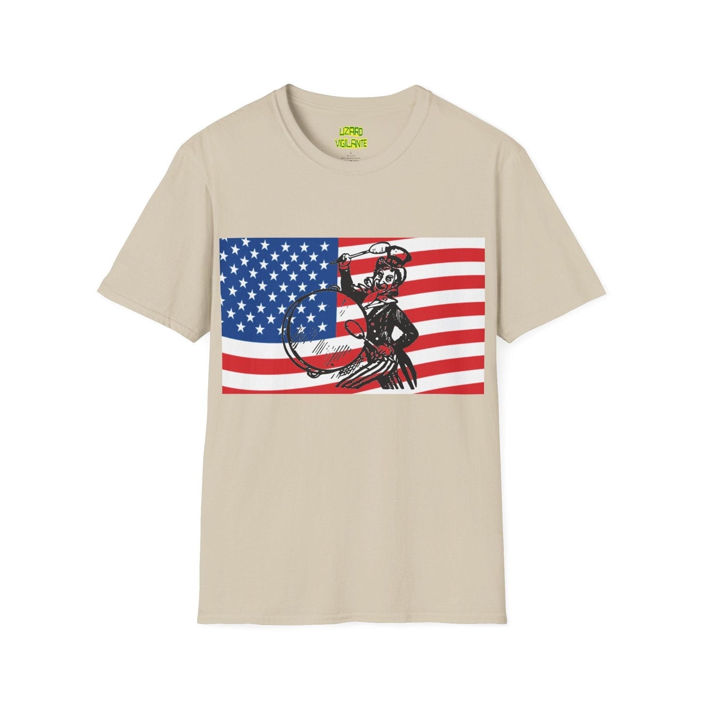 Uncle Sam Drummer American Flag Unisex Softstyle T-Shirt - Lizard Vigilante