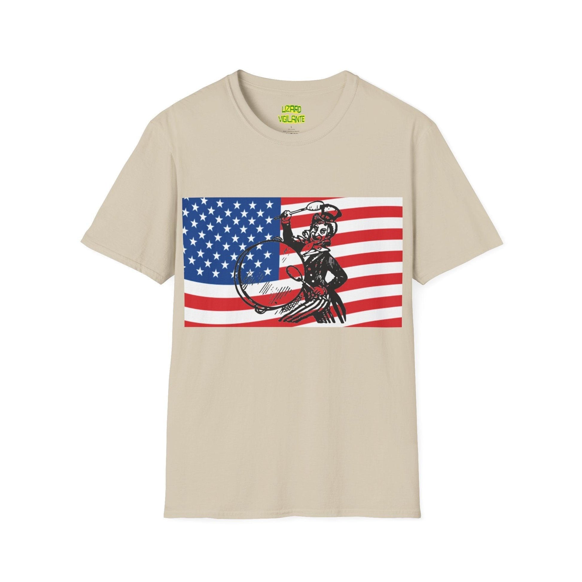 Uncle Sam Drummer American Flag Unisex Softstyle T-Shirt - Lizard Vigilante