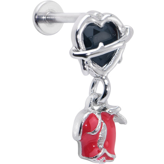 16G 5/16 Barbed Heart Internally Threaded Labret Monroe Tragus