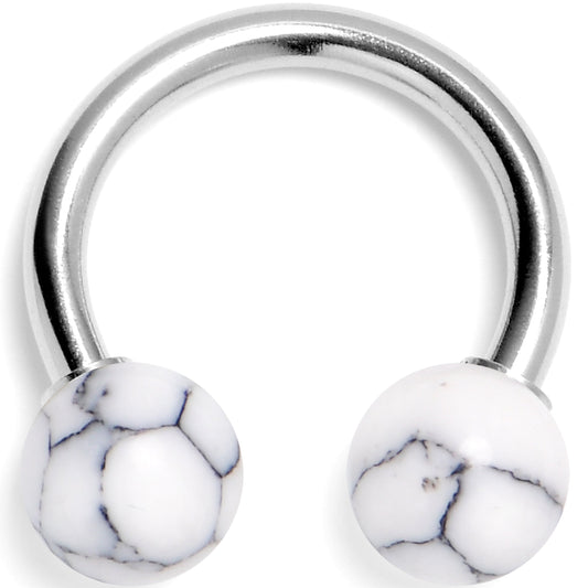 14G 3/8 White Howlite Natural Stone Horseshoe Circular Barbell