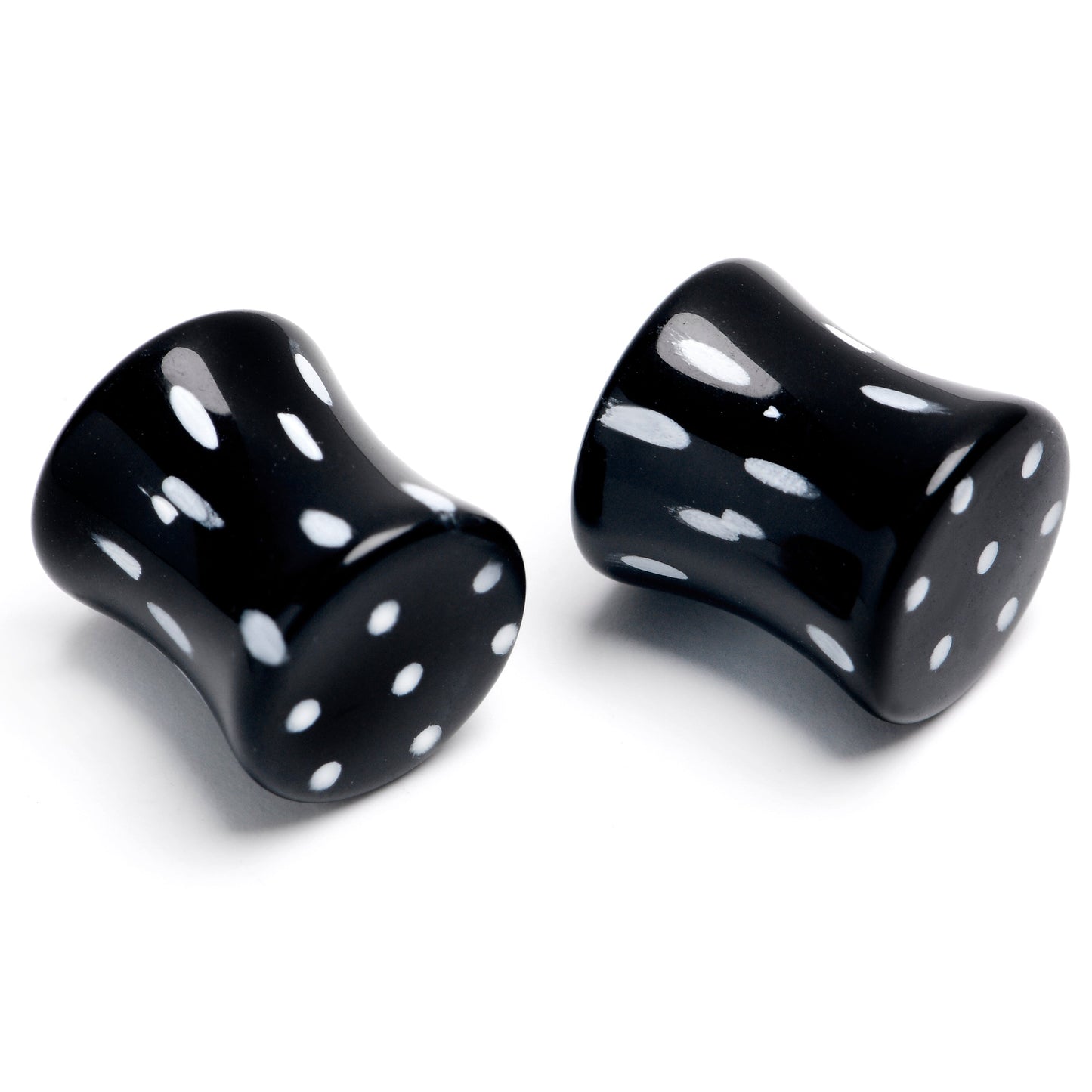 Black Acrylic Polka Dots White Double Flare Plug Set