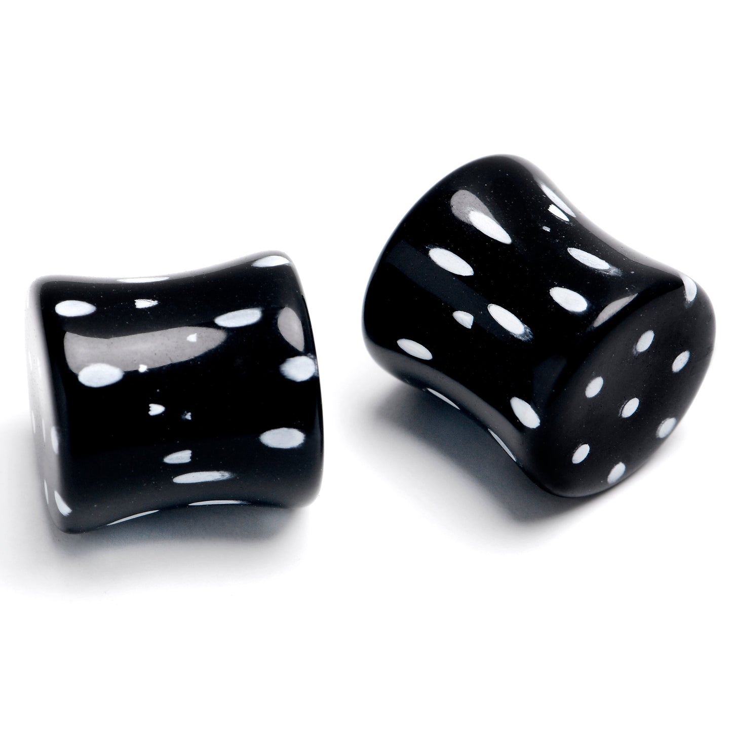 Black Acrylic Polka Dots White Double Flare Plug Set