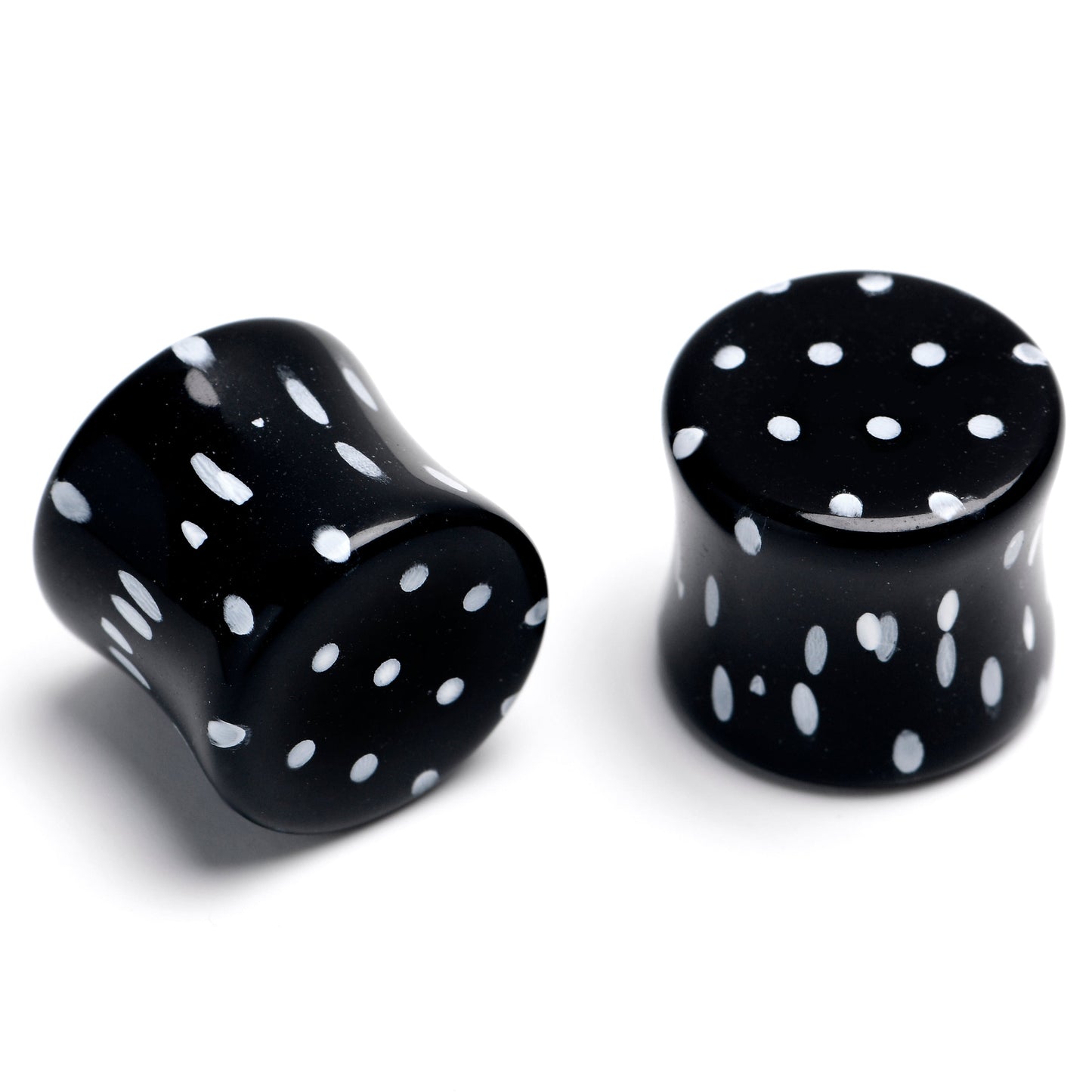 Black Acrylic Polka Dots White Double Flare Plug Set