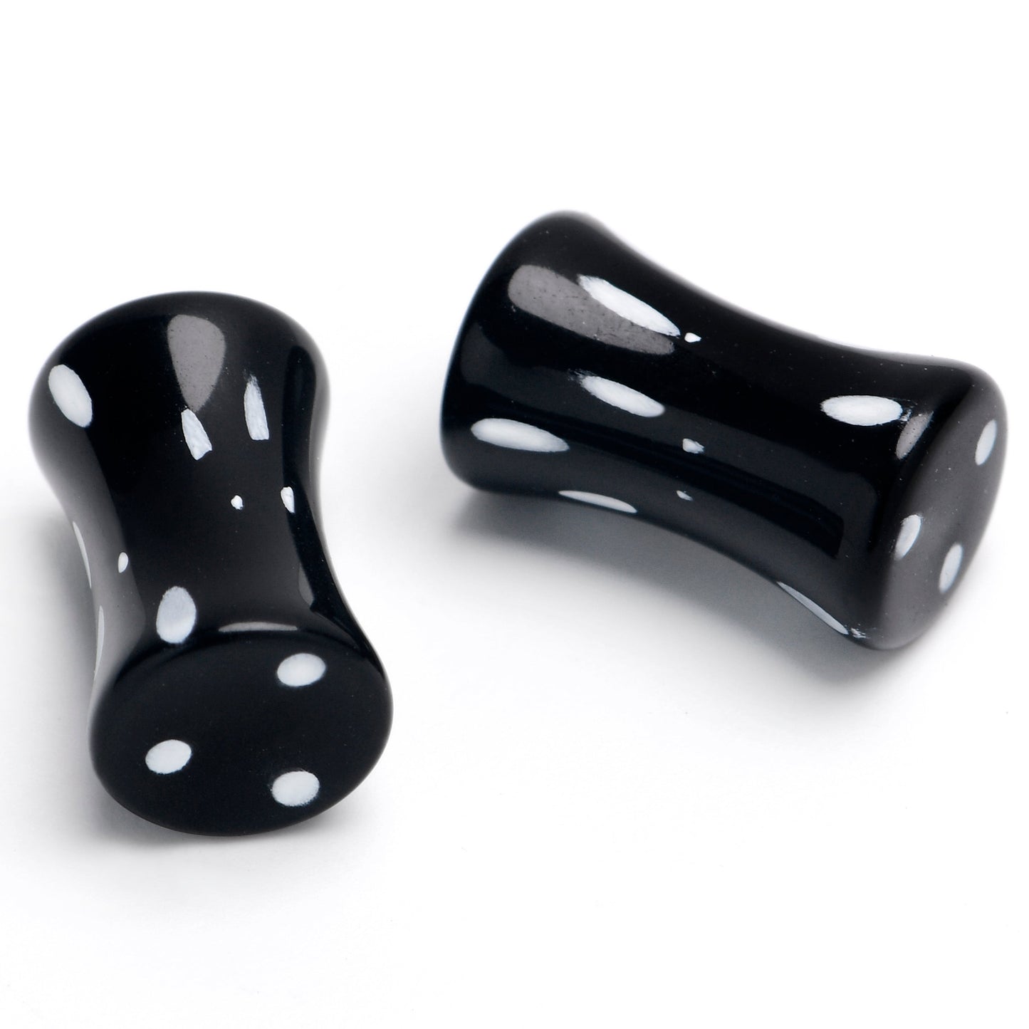 Black Acrylic Polka Dots White Double Flare Plug Set