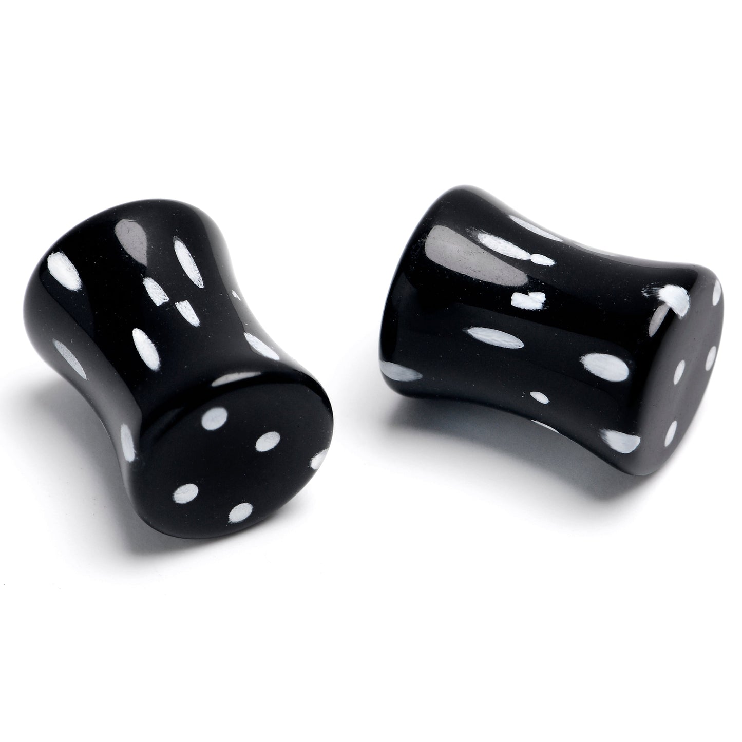 Black Acrylic Polka Dots White Double Flare Plug Set
