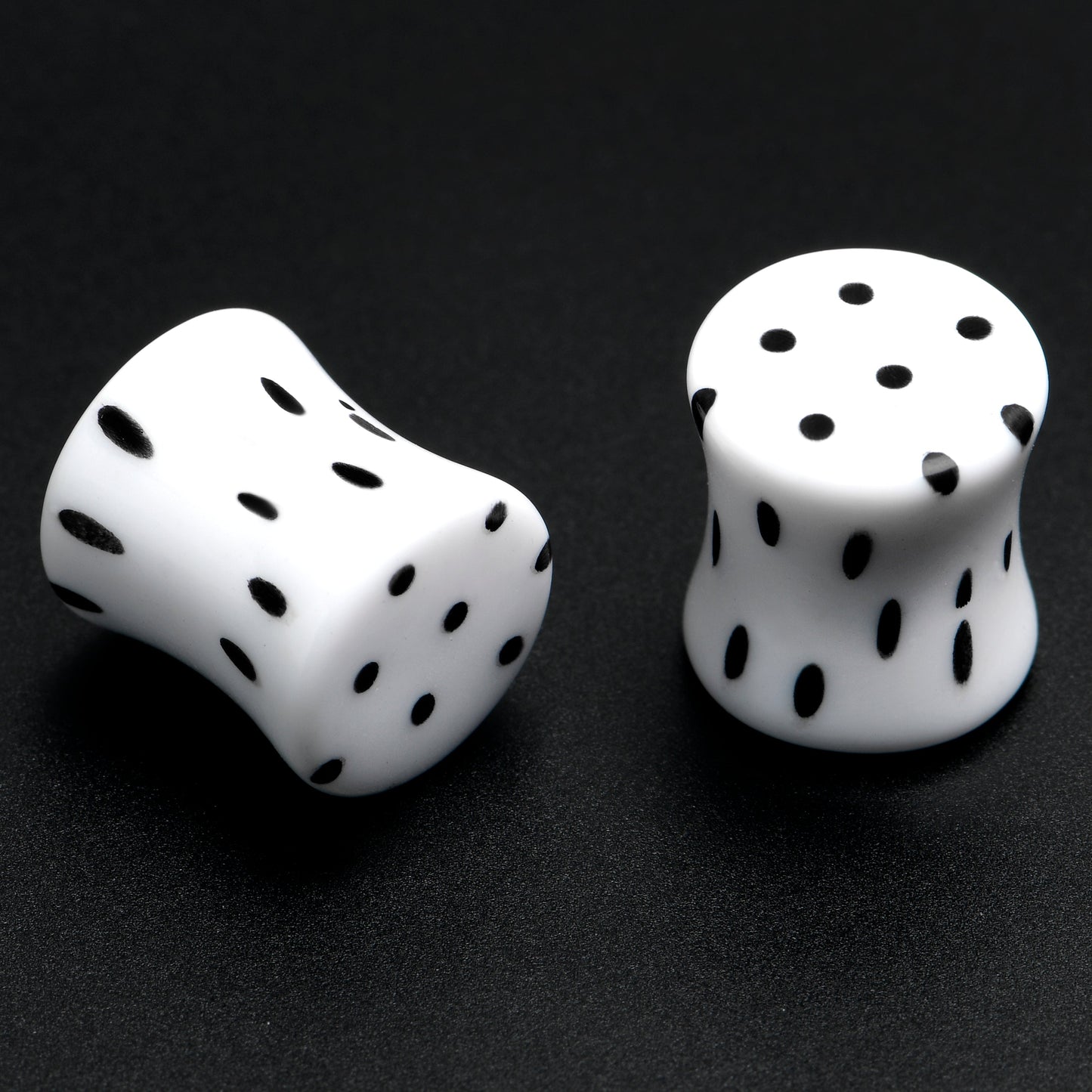 White Acrylic Retro Dots Black Double Flare Plug Set  6mm to 20mm Sizes