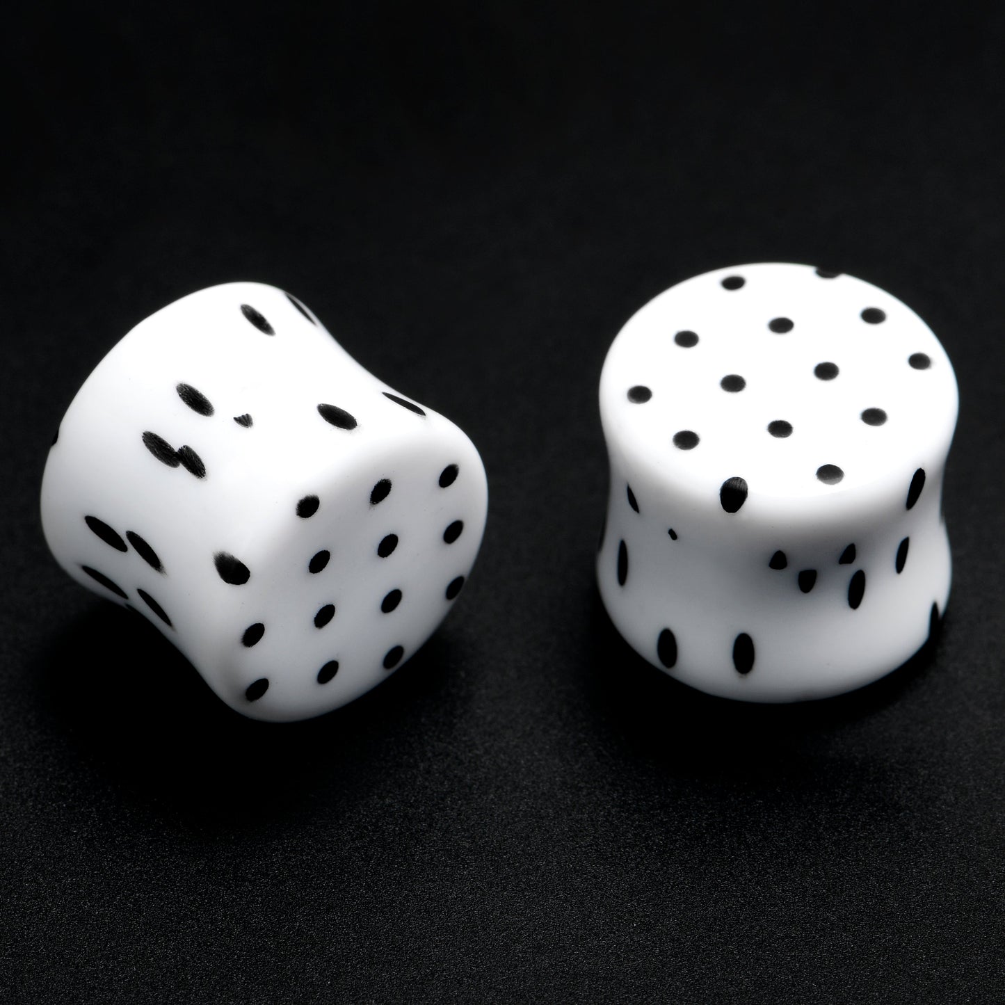 White Acrylic Retro Dots Black Double Flare Plug Set  6mm to 20mm Sizes