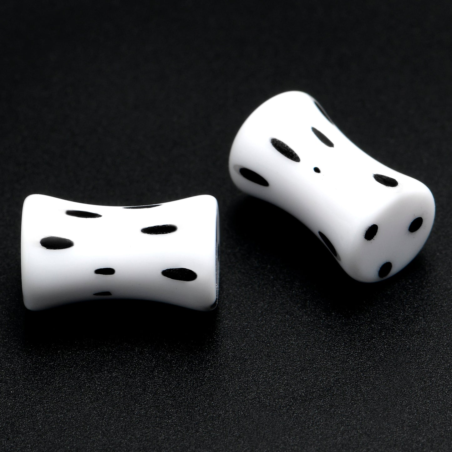 White Acrylic Retro Dots Black Double Flare Plug Set  6mm to 20mm Sizes