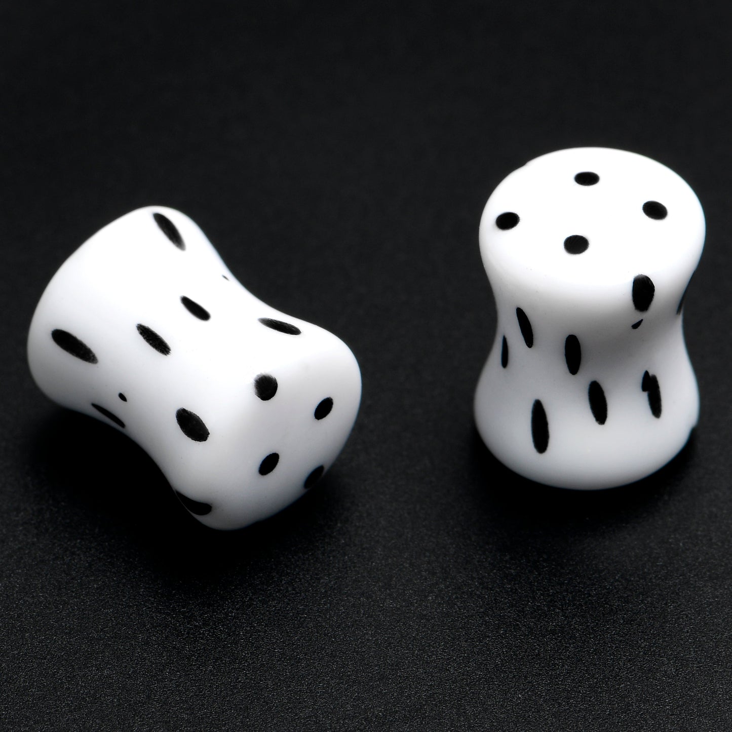 White Acrylic Retro Dots Black Double Flare Plug Set  6mm to 20mm Sizes