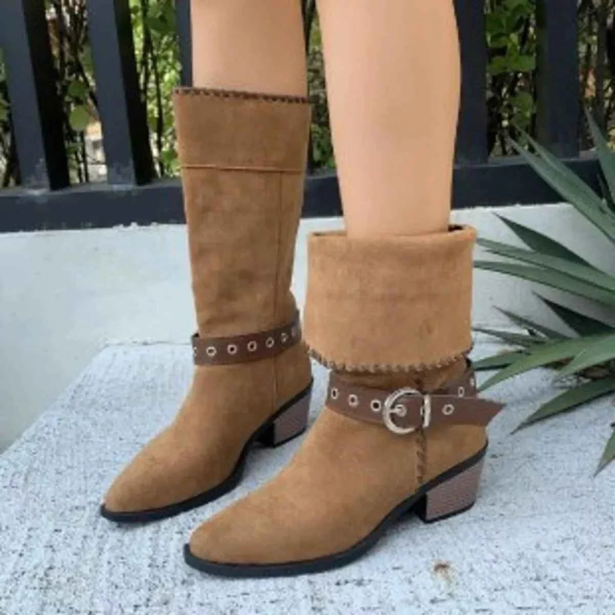 Stylish Point Toe Block : Heels Boots
