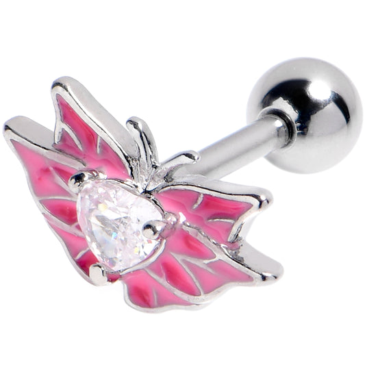 16G 1/4 Clear Gem Heart Pink Butterfly Cartilage Tragus Earring
