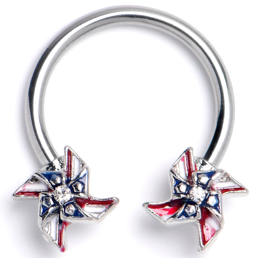 16G 3/8 Clear Gem Festive Patriot Pinwheel Horseshoe Circular Barbell