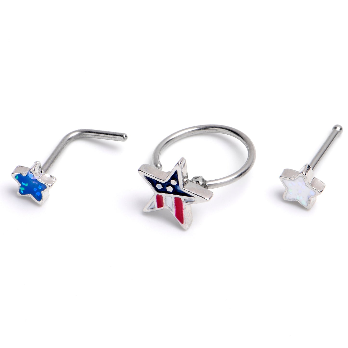 20G 1/4 Patriotic Stars Nose Hoop Bone Set of 3