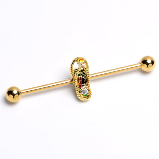 14G Clear Gem Gold Tone Beach Sandal Industrial Barbell 38mm