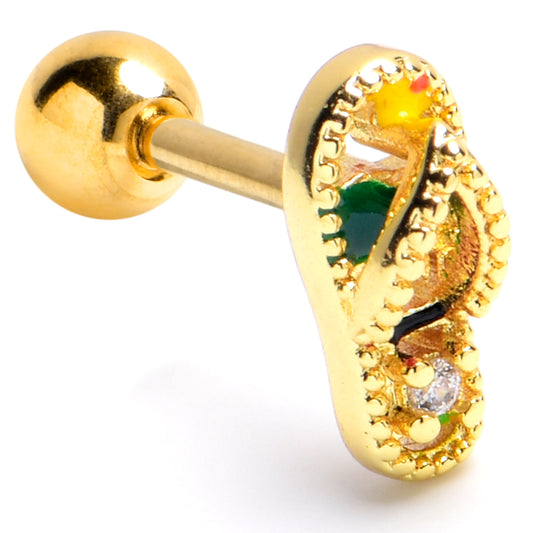 16G 1/4 Clear Gem Gold Tone Beach Sandal Cartilage Tragus Earring