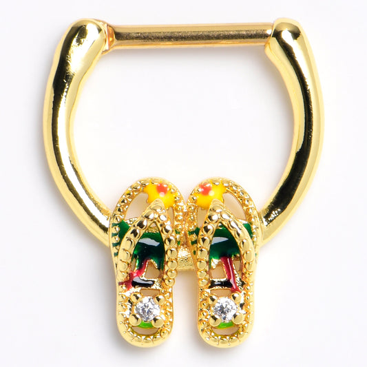 16G 5/16 Clear Gem Gold Tone Beach Sandals Cartilage Clicker