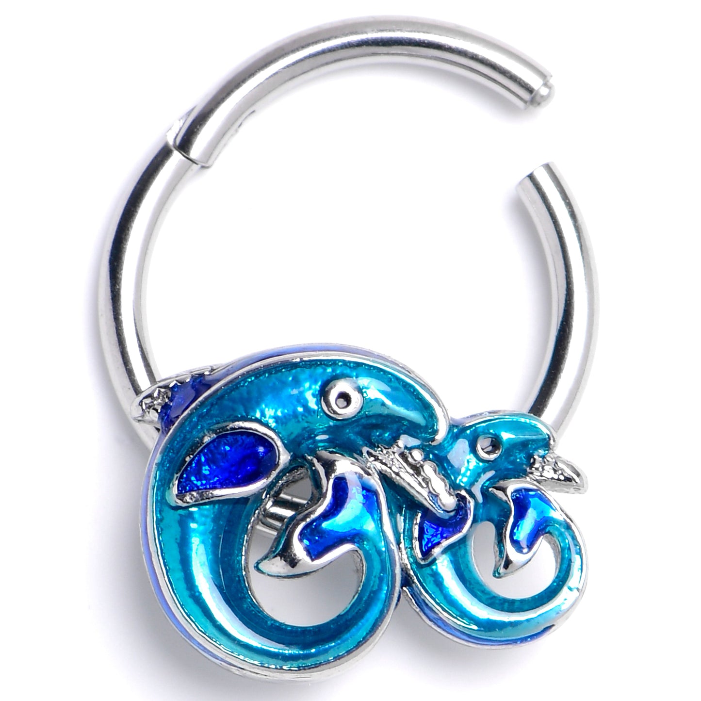 16G 3/8 Dolphins Blue Beauty Hinged Segment Ring