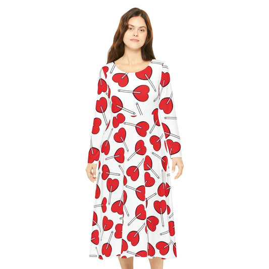 Valentine’s Day Hearts Lollipops Women's Long Sleeve Dance Dress - Lizard Vigilante