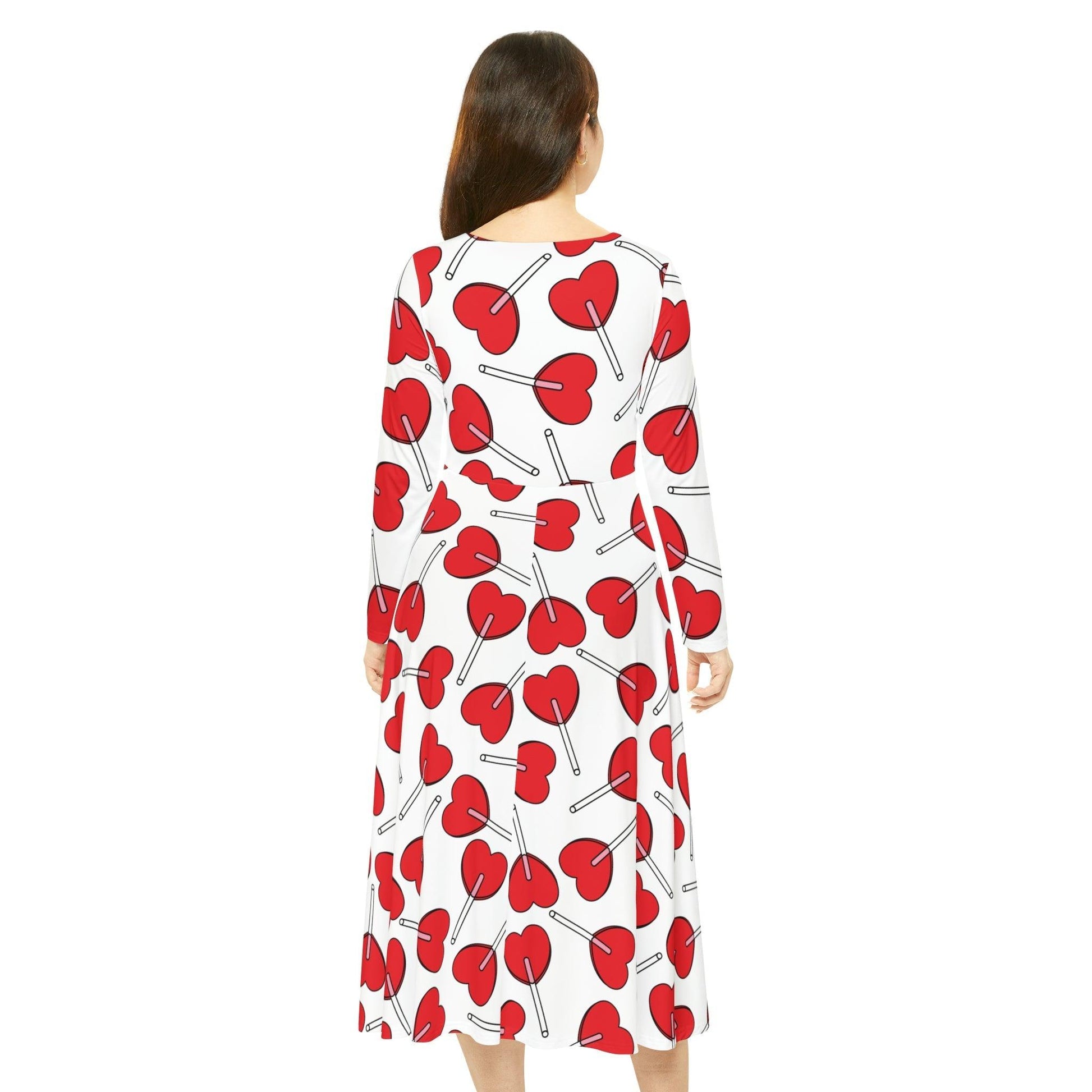 Valentine’s Day Hearts Lollipops Women's Long Sleeve Dance Dress - Lizard Vigilante