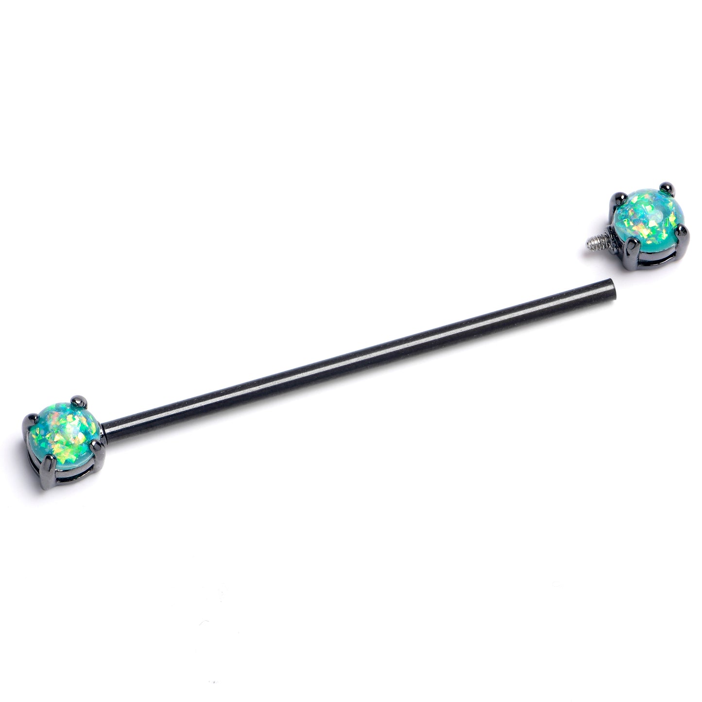 14G Green Faux Opal Black Internally Threaded Industrial Barbell 38mm
