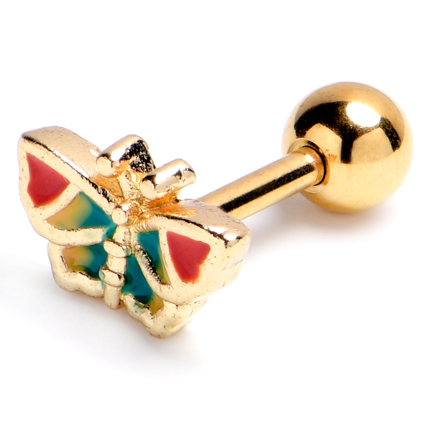 16G 1/4 Gold Tone Sunrise Butterfly Cartilage Tragus Earring